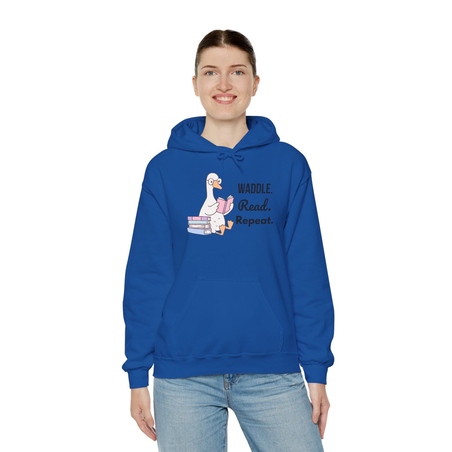 Waddle. Read. Repeat. Hoodie - Cozy Unisex Sweatshirt for Book Lovers, Perfect Gift for Readers, Casual Wear, Literary Apparel, Funny Gift