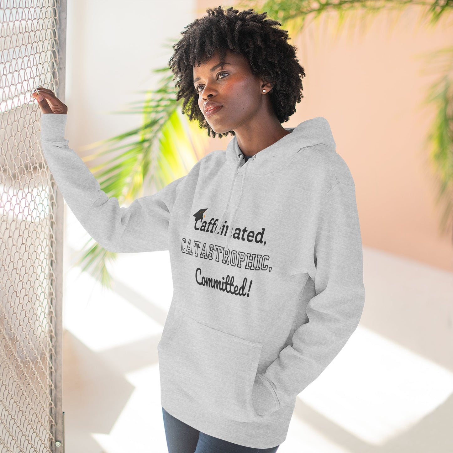 College Graduate's Caffeinated Hoodie | Funny Gift for Grads, Cozy Fleece, Perfect for Coffee Lovers, Casual Wear, Motivational Apparel