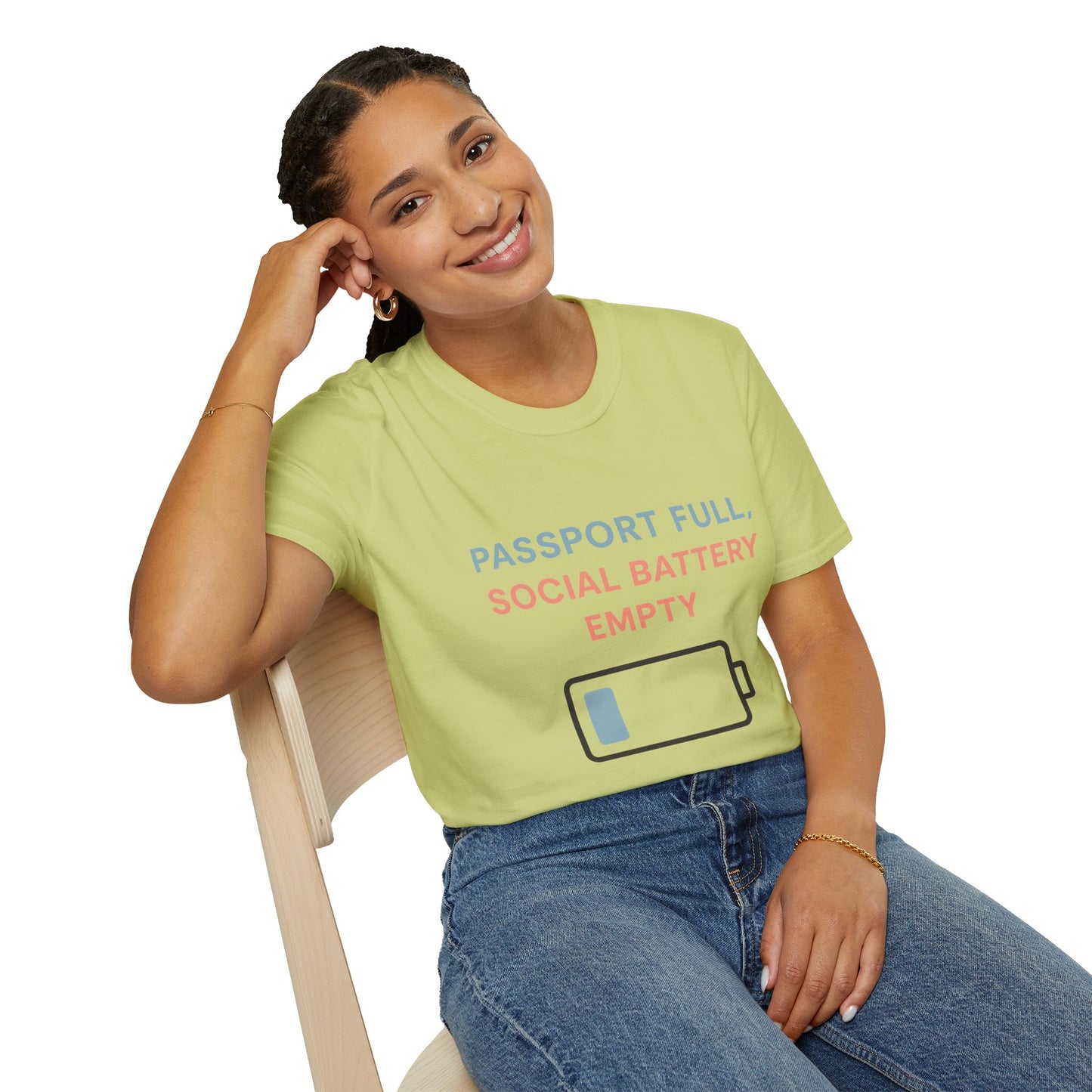Travel Themed T-Shirt - Passport Full, Social Battery Empty - Funny Gift for Travelers, Adventure Apparel, Travel Humor Tee, Vacation Shirt