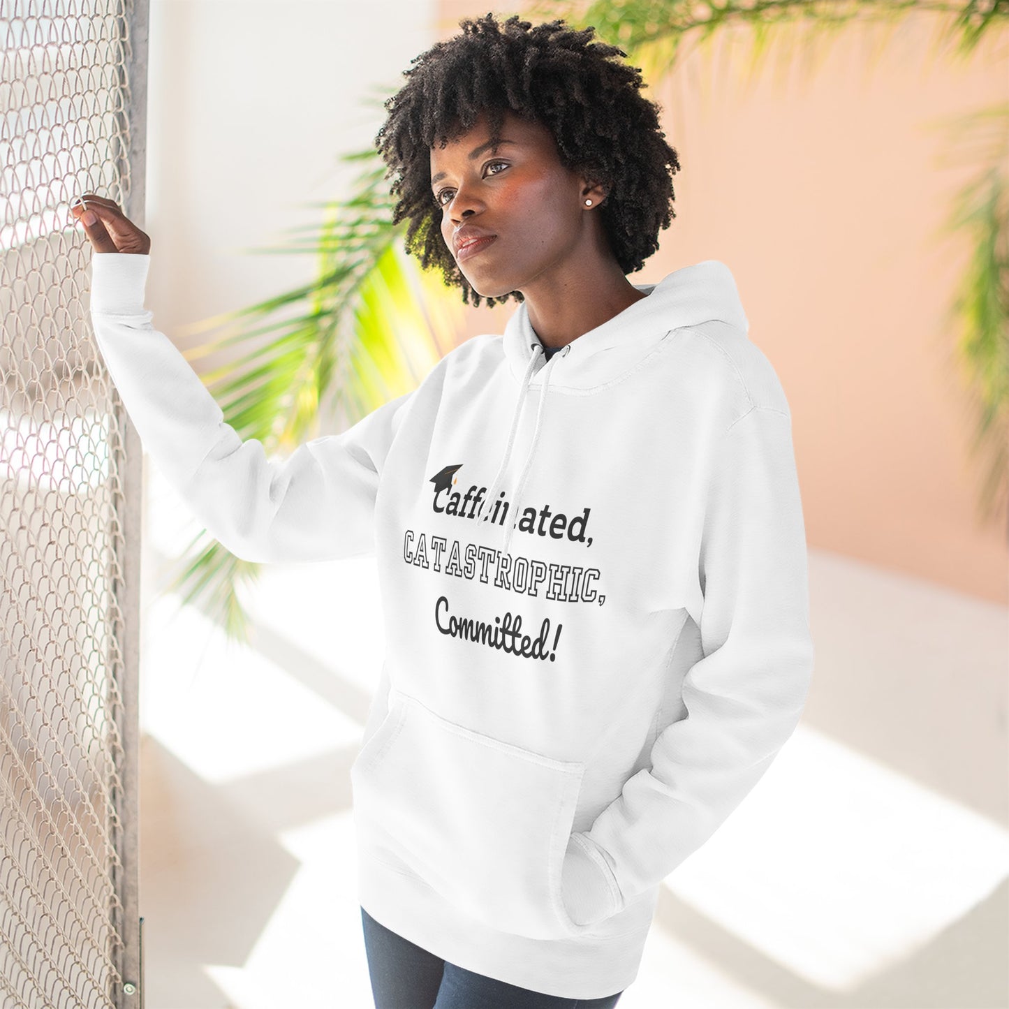 College Graduate's Caffeinated Hoodie | Funny Gift for Grads, Cozy Fleece, Perfect for Coffee Lovers, Casual Wear, Motivational Apparel