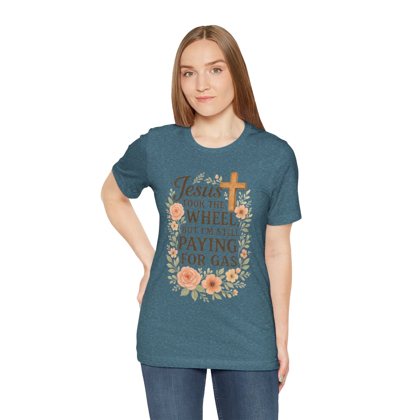Christian Humor T-Shirt, Jesus Took The Wheel Tee, Funny Faith Shirt, Gift for Believers, Unisex Casual Tee
