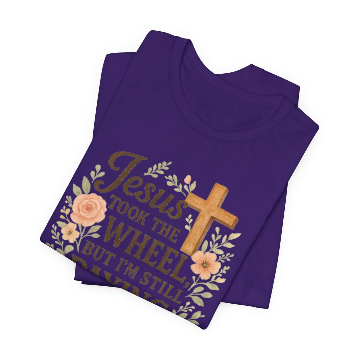 Christian Humor T-Shirt, Jesus Took The Wheel Tee, Funny Faith Shirt, Gift for Believers, Unisex Casual Tee