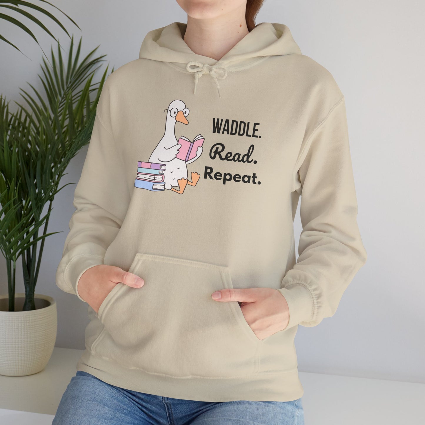 Waddle. Read. Repeat. Hoodie - Cozy Unisex Sweatshirt for Book Lovers, Perfect Gift for Readers, Casual Wear, Literary Apparel, Funny Gift