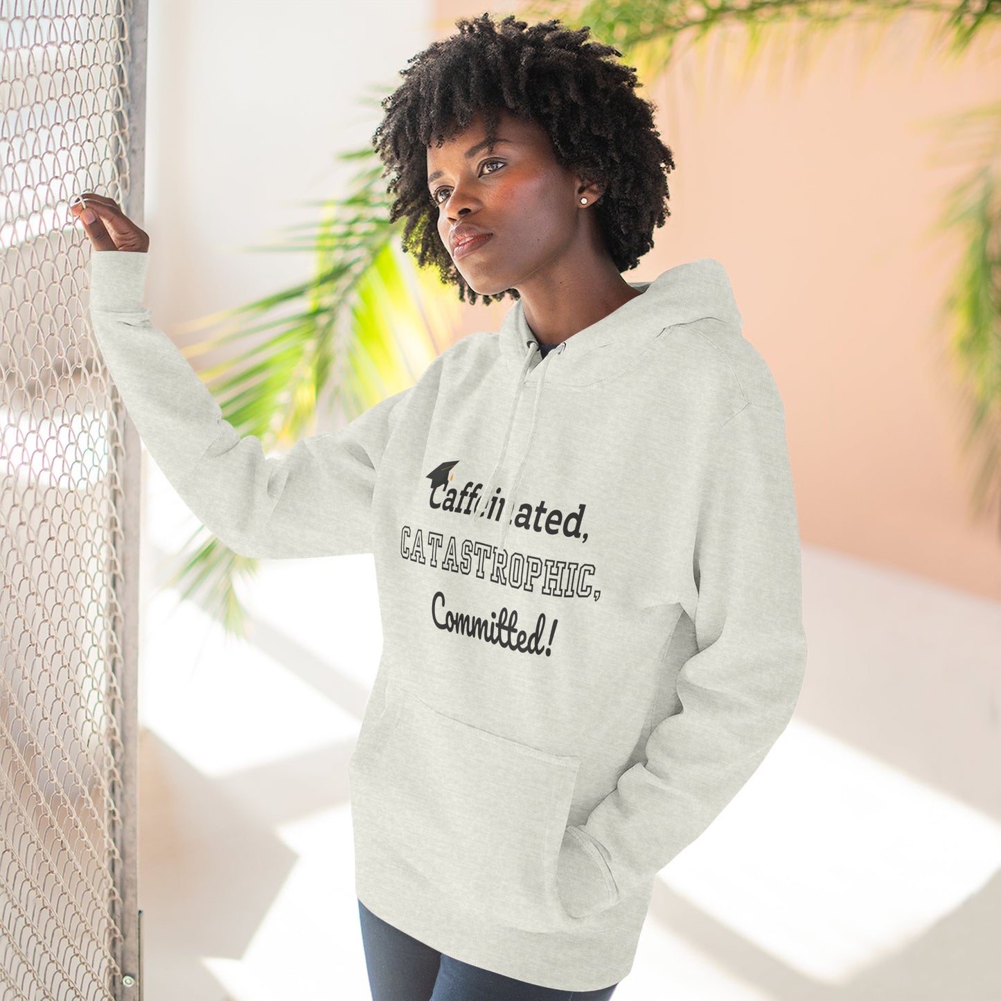 College Graduate's Caffeinated Hoodie | Funny Gift for Grads, Cozy Fleece, Perfect for Coffee Lovers, Casual Wear, Motivational Apparel