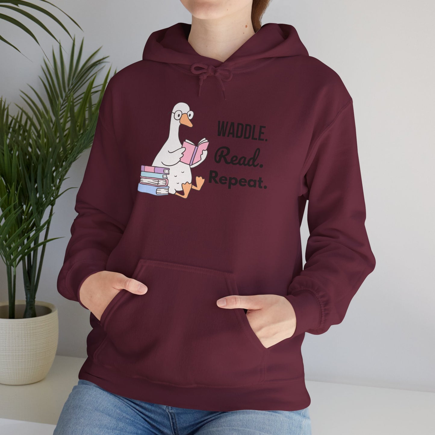 Waddle. Read. Repeat. Hoodie - Cozy Unisex Sweatshirt for Book Lovers, Perfect Gift for Readers, Casual Wear, Literary Apparel, Funny Gift