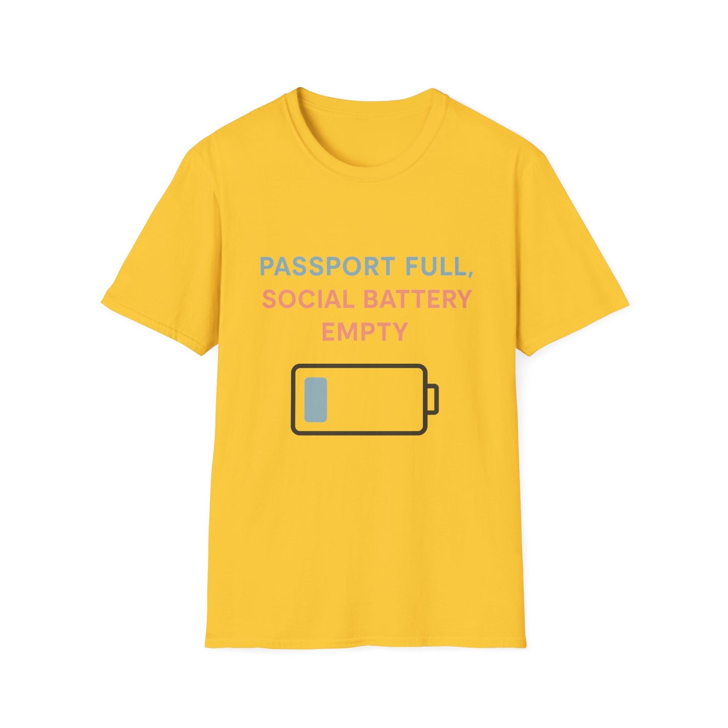 Travel Themed T-Shirt - Passport Full, Social Battery Empty - Funny Gift for Travelers, Adventure Apparel, Travel Humor Tee, Vacation Shirt