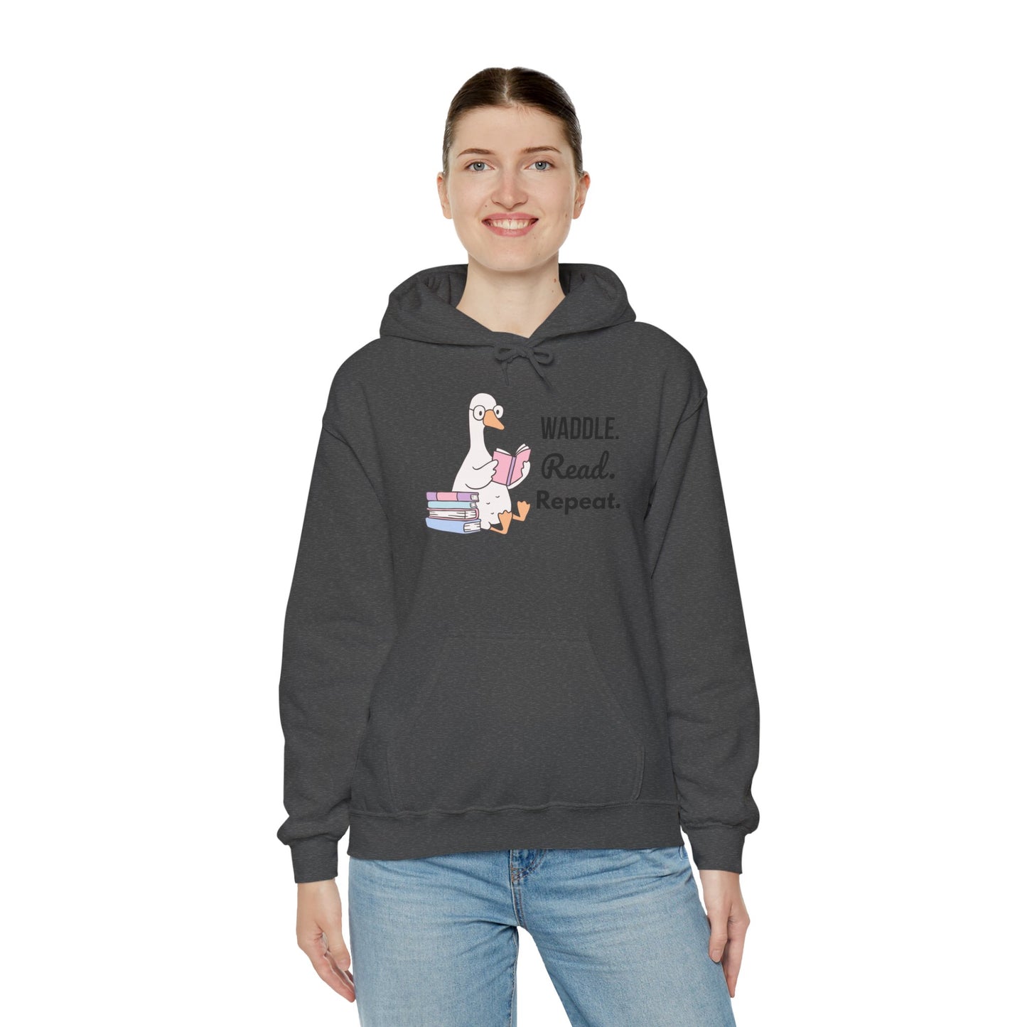 Waddle. Read. Repeat. Hoodie - Cozy Unisex Sweatshirt for Book Lovers, Perfect Gift for Readers, Casual Wear, Literary Apparel, Funny Gift