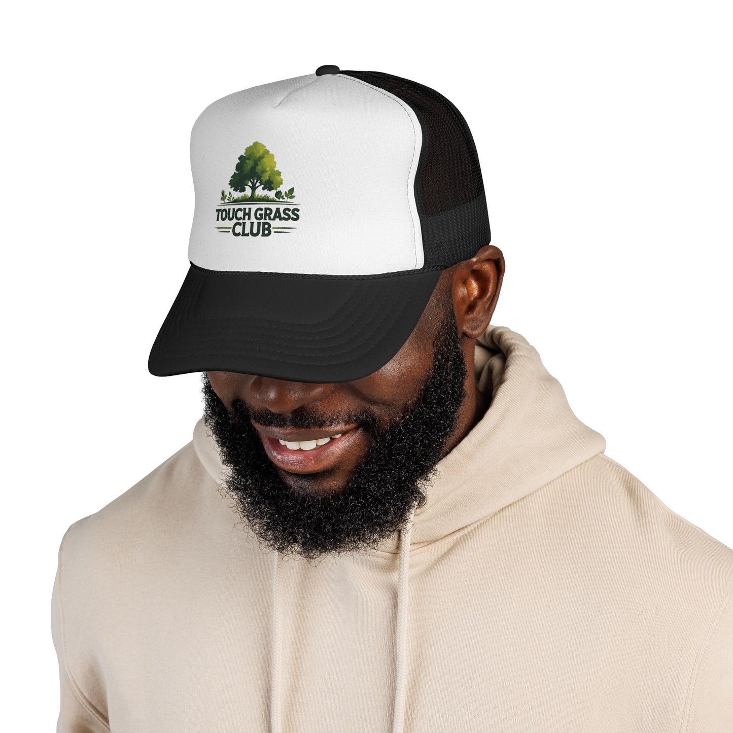Trucker Cap - Touch Grass Club Cap, Outdoor Adventure Vibes Mesh Back Snapback Hat