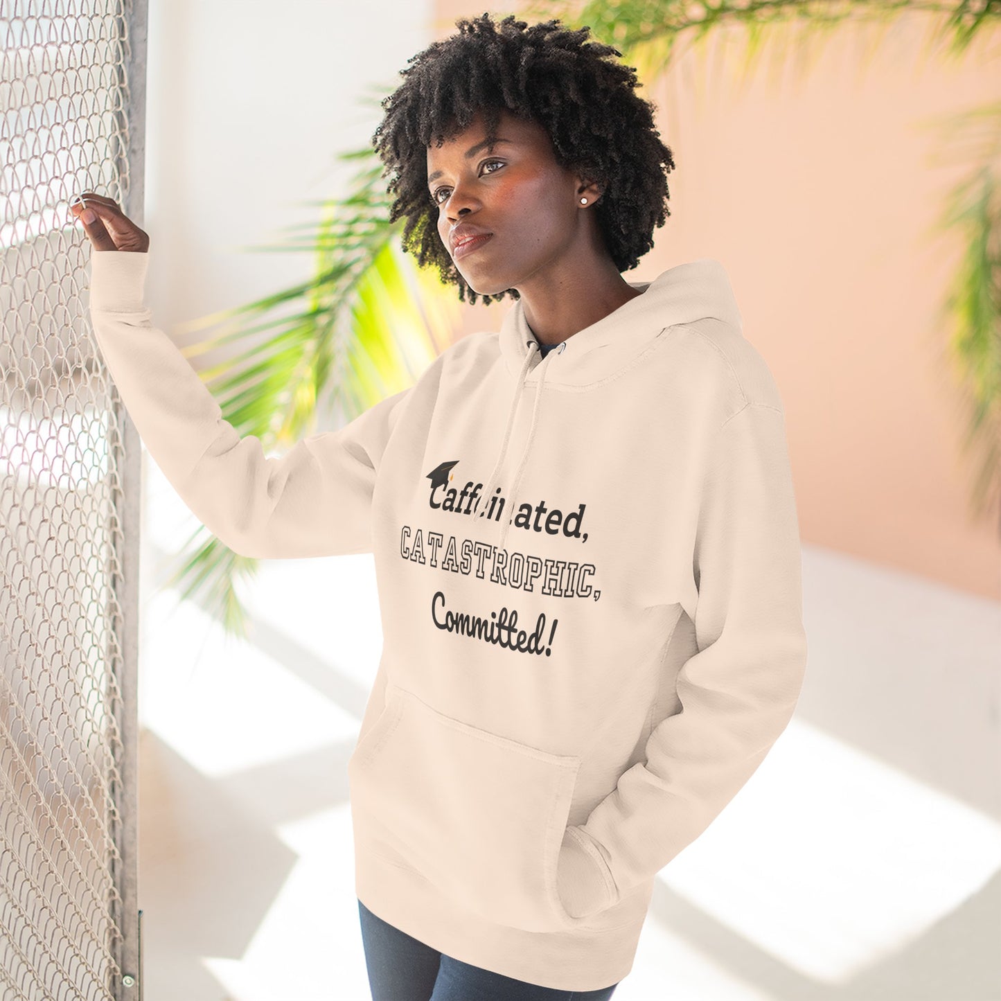 College Graduate's Caffeinated Hoodie | Funny Gift for Grads, Cozy Fleece, Perfect for Coffee Lovers, Casual Wear, Motivational Apparel