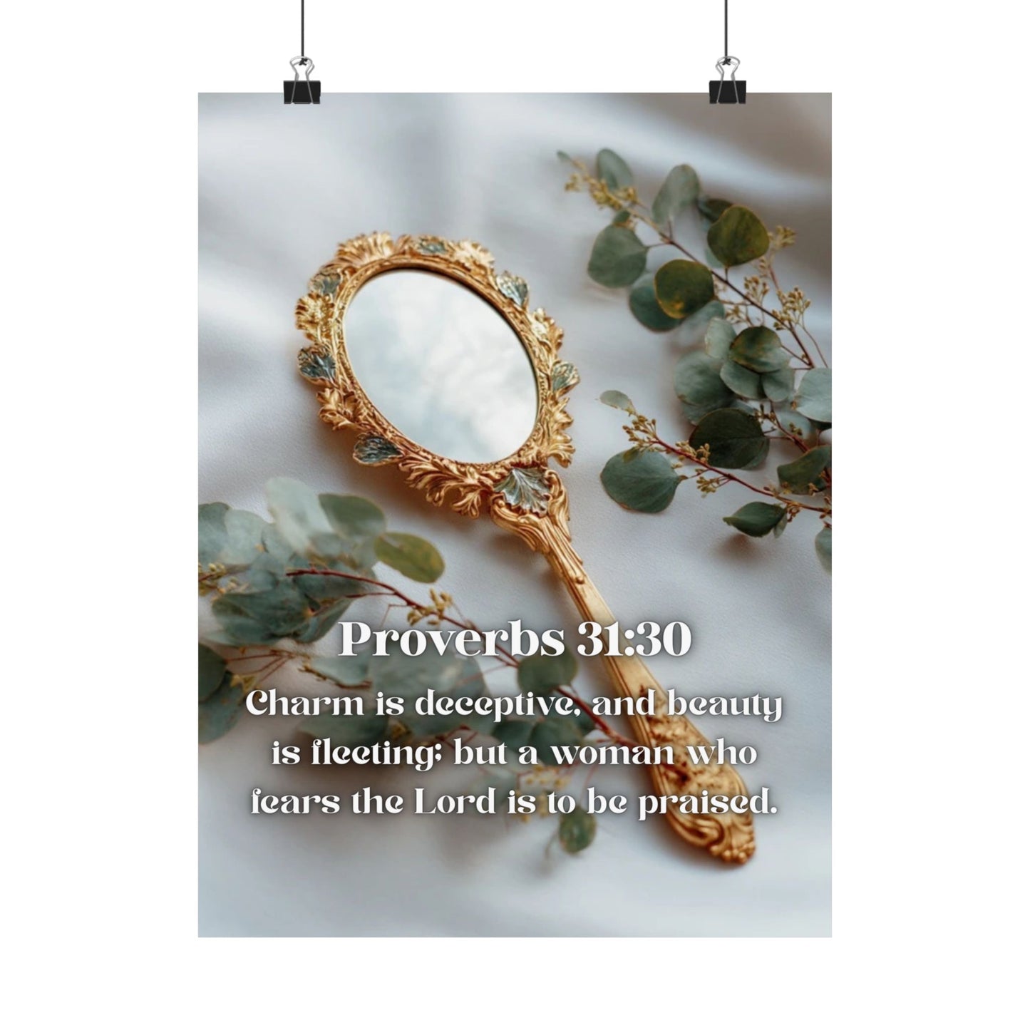 Elegant Biblical Quote Wall Art, Inspirational Matte Vertical Posters, Home Decor, Gift for Her, Proverbs 31:30