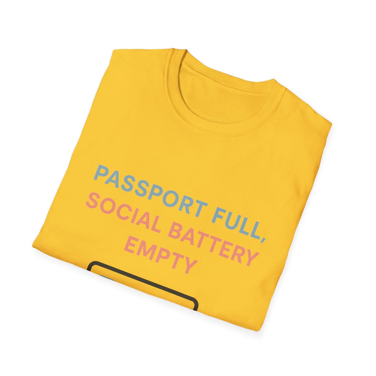 Travel Themed T-Shirt - Passport Full, Social Battery Empty - Funny Gift for Travelers, Adventure Apparel, Travel Humor Tee, Vacation Shirt