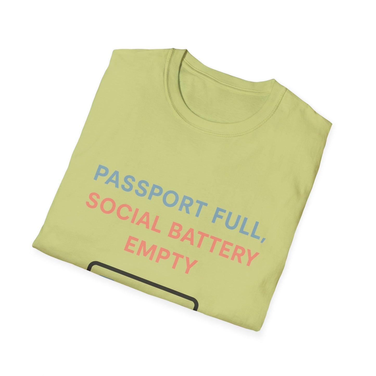 Travel Themed T-Shirt - Passport Full, Social Battery Empty - Funny Gift for Travelers, Adventure Apparel, Travel Humor Tee, Vacation Shirt