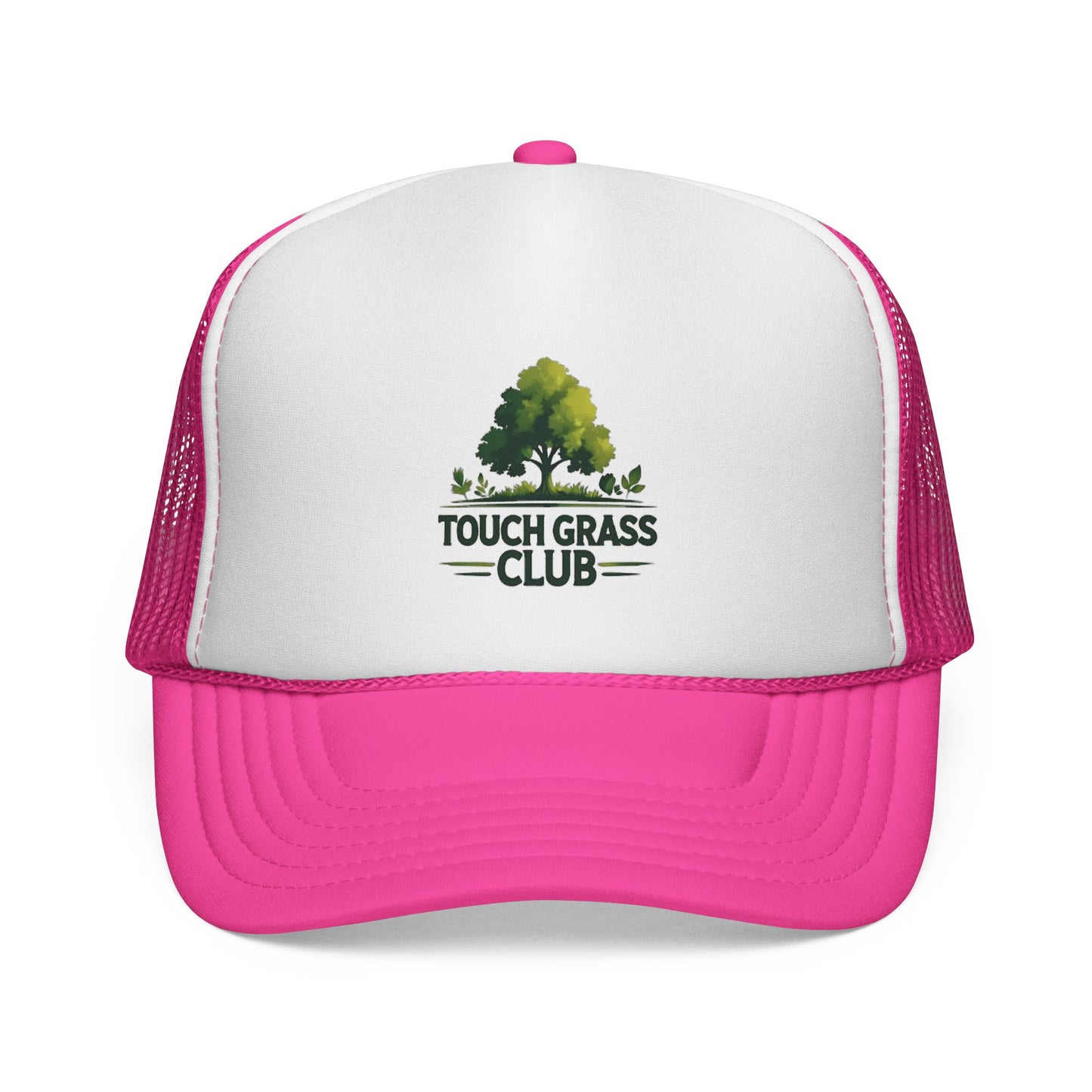 Trucker Cap - Touch Grass Club Cap, Outdoor Adventure Vibes Mesh Back Snapback Hat