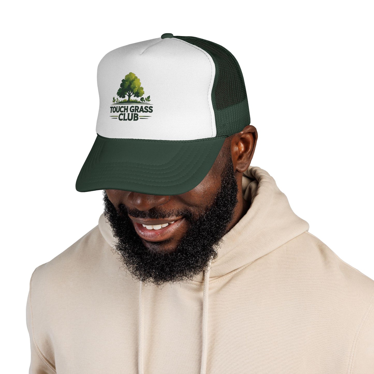 Trucker Cap - Touch Grass Club Cap, Outdoor Adventure Vibes Mesh Back Snapback Hat