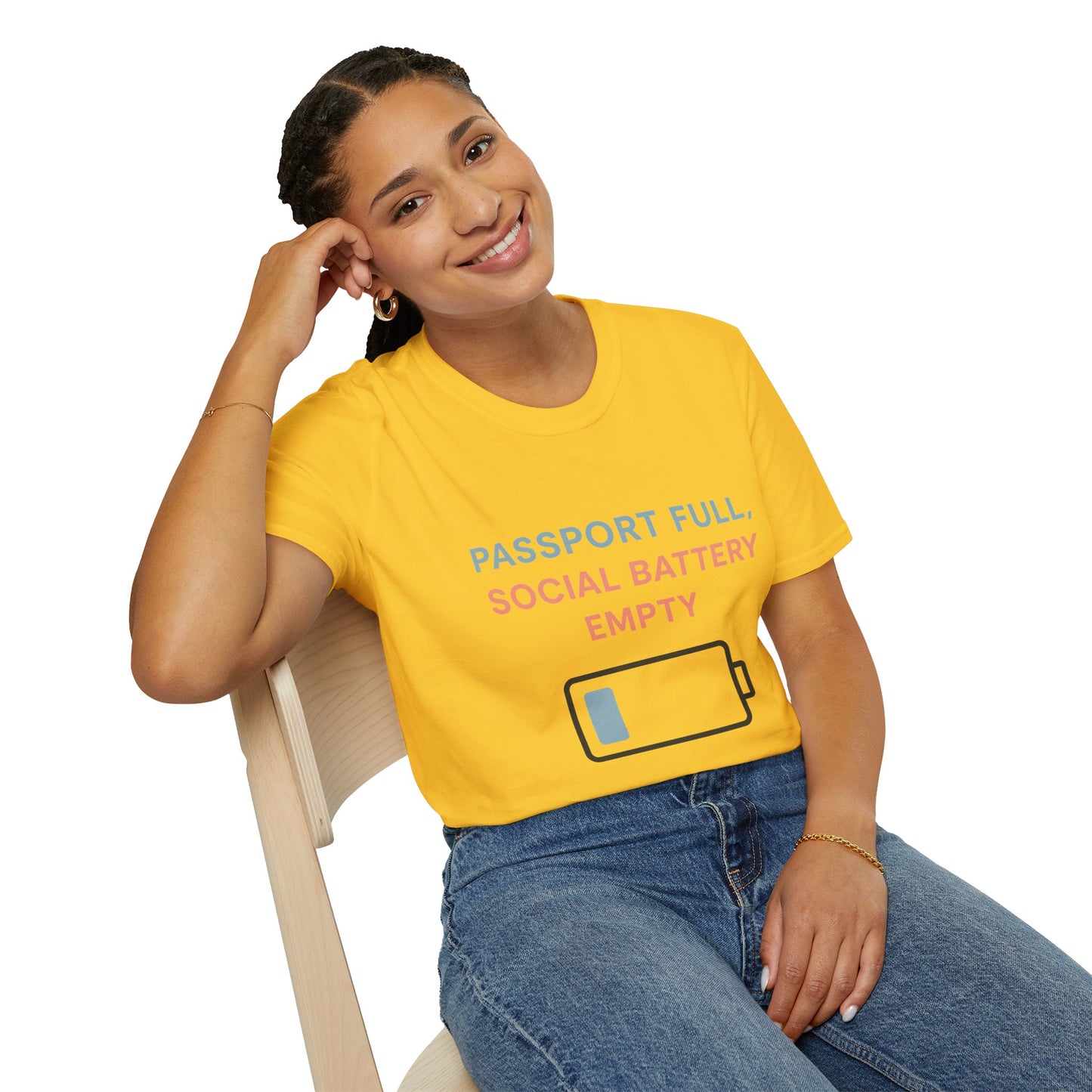 Travel Themed T-Shirt - Passport Full, Social Battery Empty - Funny Gift for Travelers, Adventure Apparel, Travel Humor Tee, Vacation Shirt