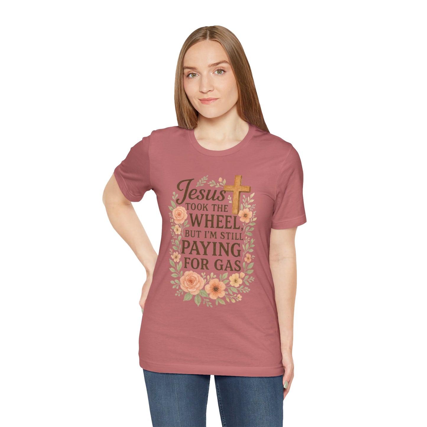 Christian Humor T-Shirt, Jesus Took The Wheel Tee, Funny Faith Shirt, Gift for Believers, Unisex Casual Tee