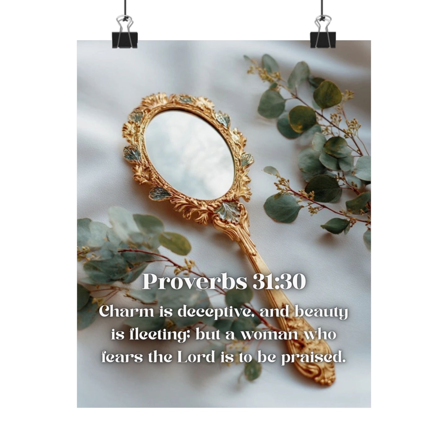 Elegant Biblical Quote Wall Art, Inspirational Matte Vertical Posters, Home Decor, Gift for Her, Proverbs 31:30