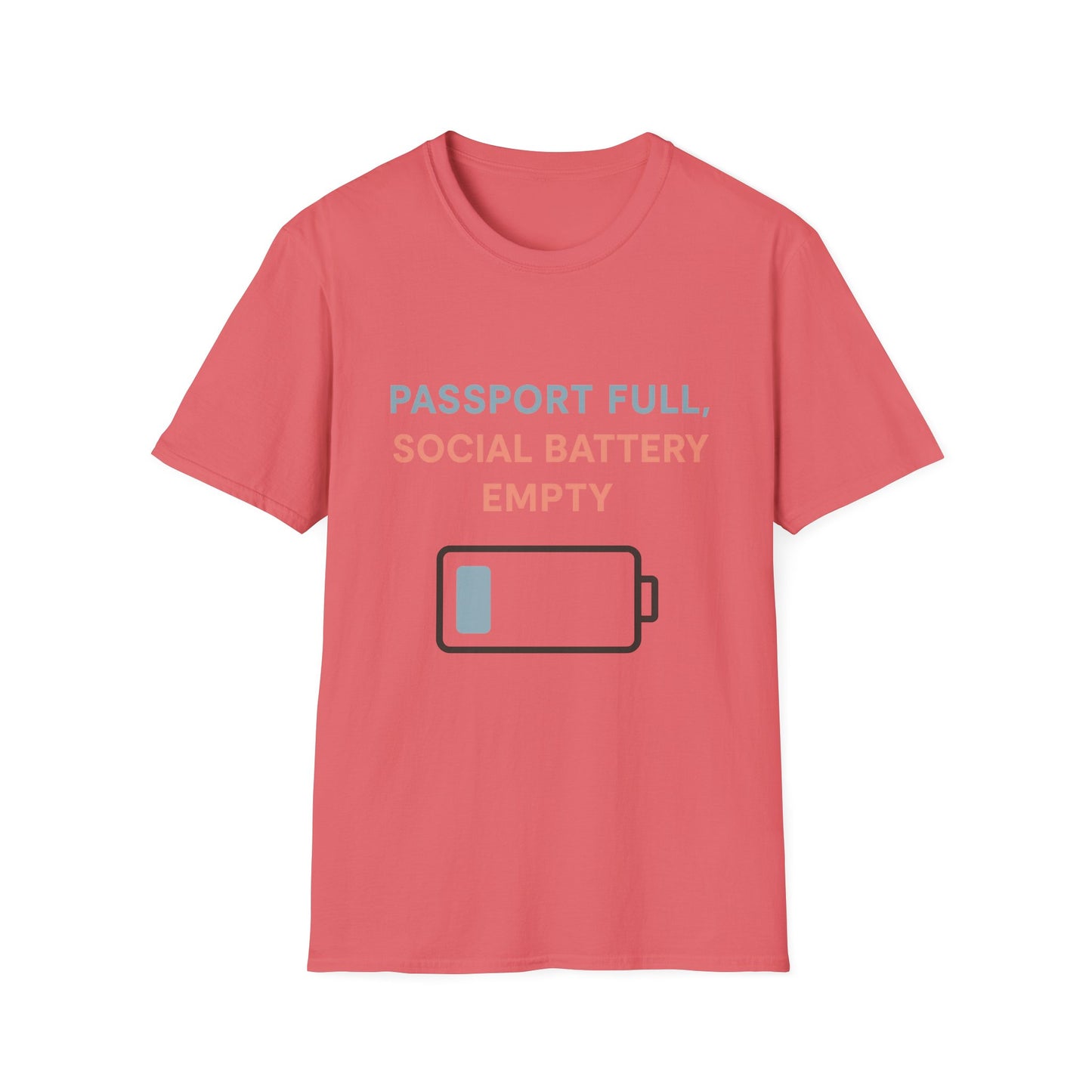 Travel Themed T-Shirt - Passport Full, Social Battery Empty - Funny Gift for Travelers, Adventure Apparel, Travel Humor Tee, Vacation Shirt