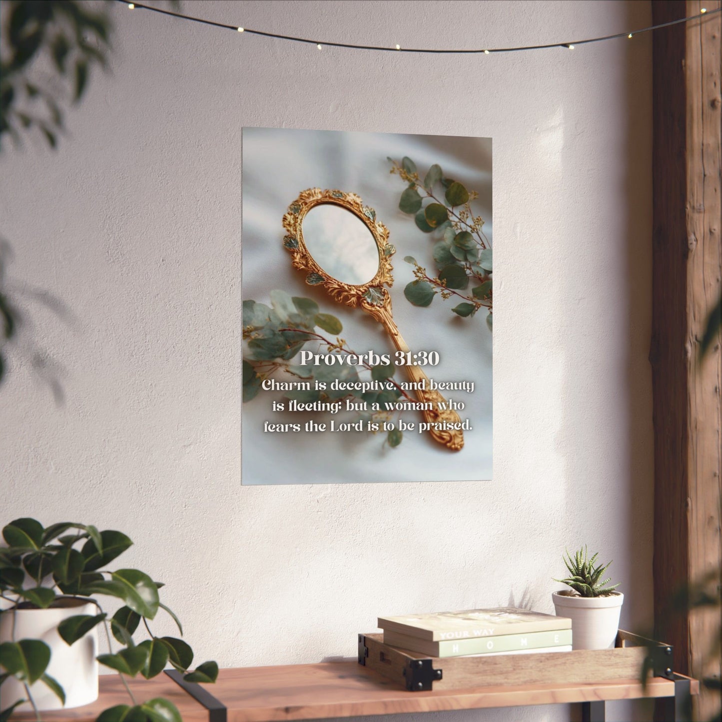 Elegant Biblical Quote Wall Art, Inspirational Matte Vertical Posters, Home Decor, Gift for Her, Proverbs 31:30