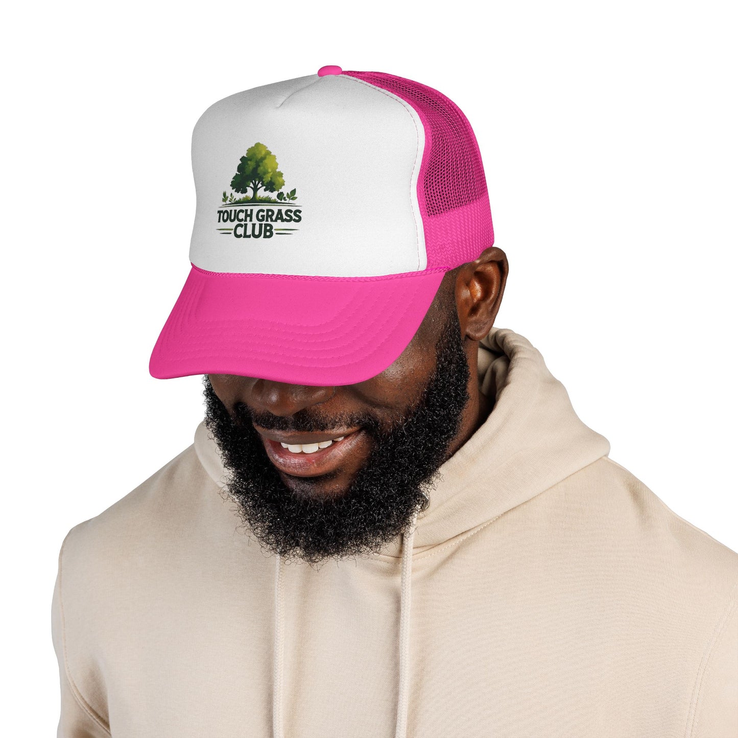 Trucker Cap - Touch Grass Club Cap, Outdoor Adventure Vibes Mesh Back Snapback Hat
