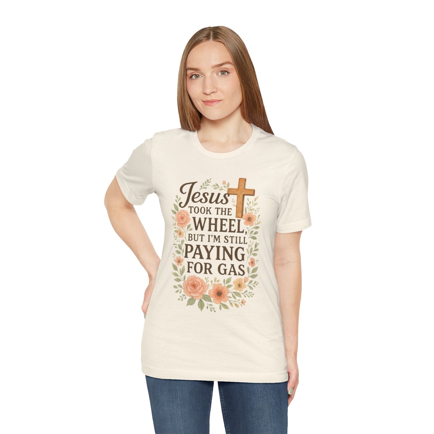 Christian Humor T-Shirt, Jesus Took The Wheel Tee, Funny Faith Shirt, Gift for Believers, Unisex Casual Tee