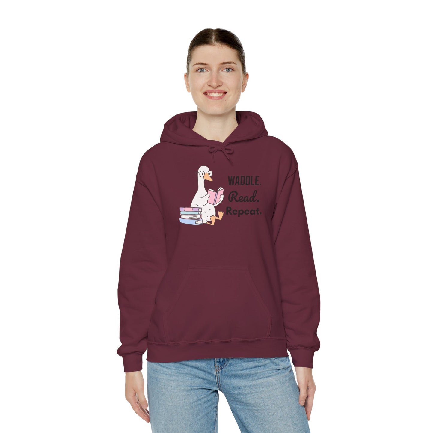 Waddle. Read. Repeat. Hoodie - Cozy Unisex Sweatshirt for Book Lovers, Perfect Gift for Readers, Casual Wear, Literary Apparel, Funny Gift