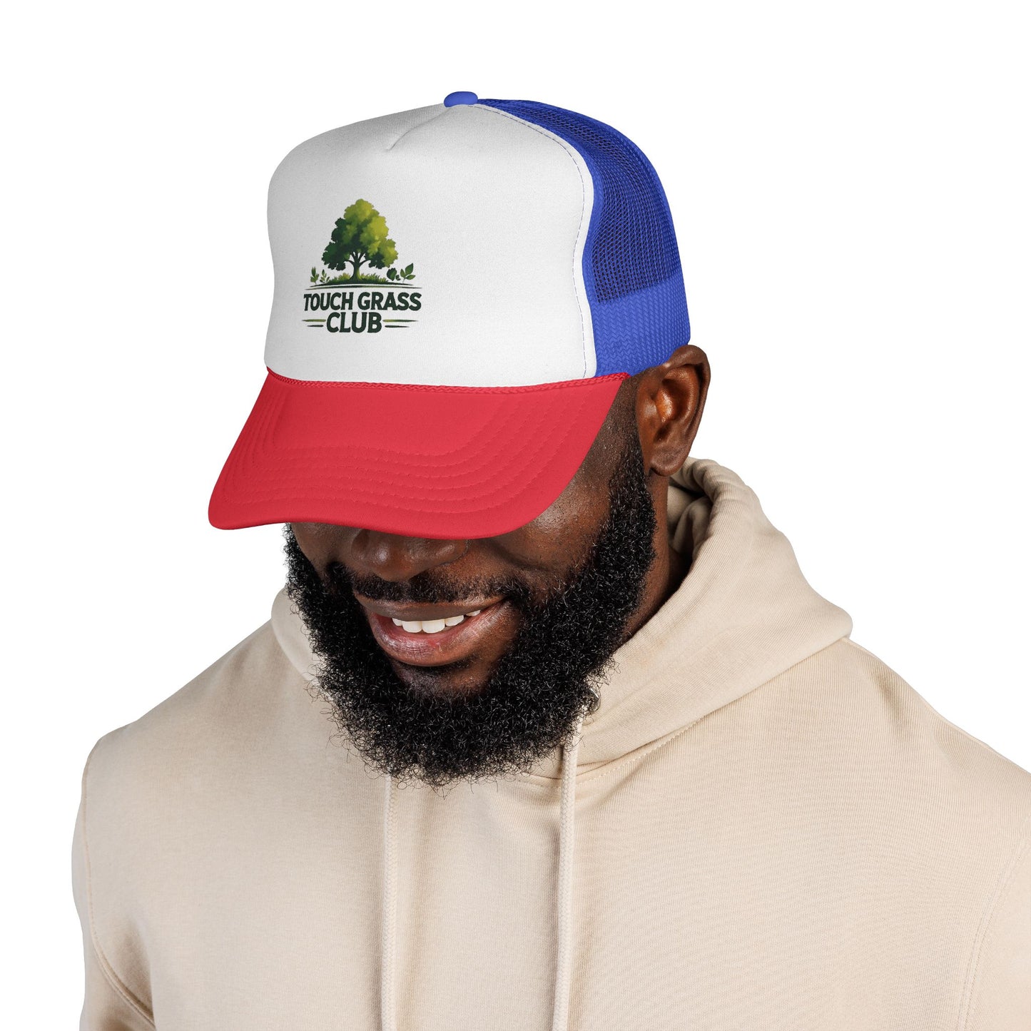 Trucker Cap - Touch Grass Club Cap, Outdoor Adventure Vibes Mesh Back Snapback Hat