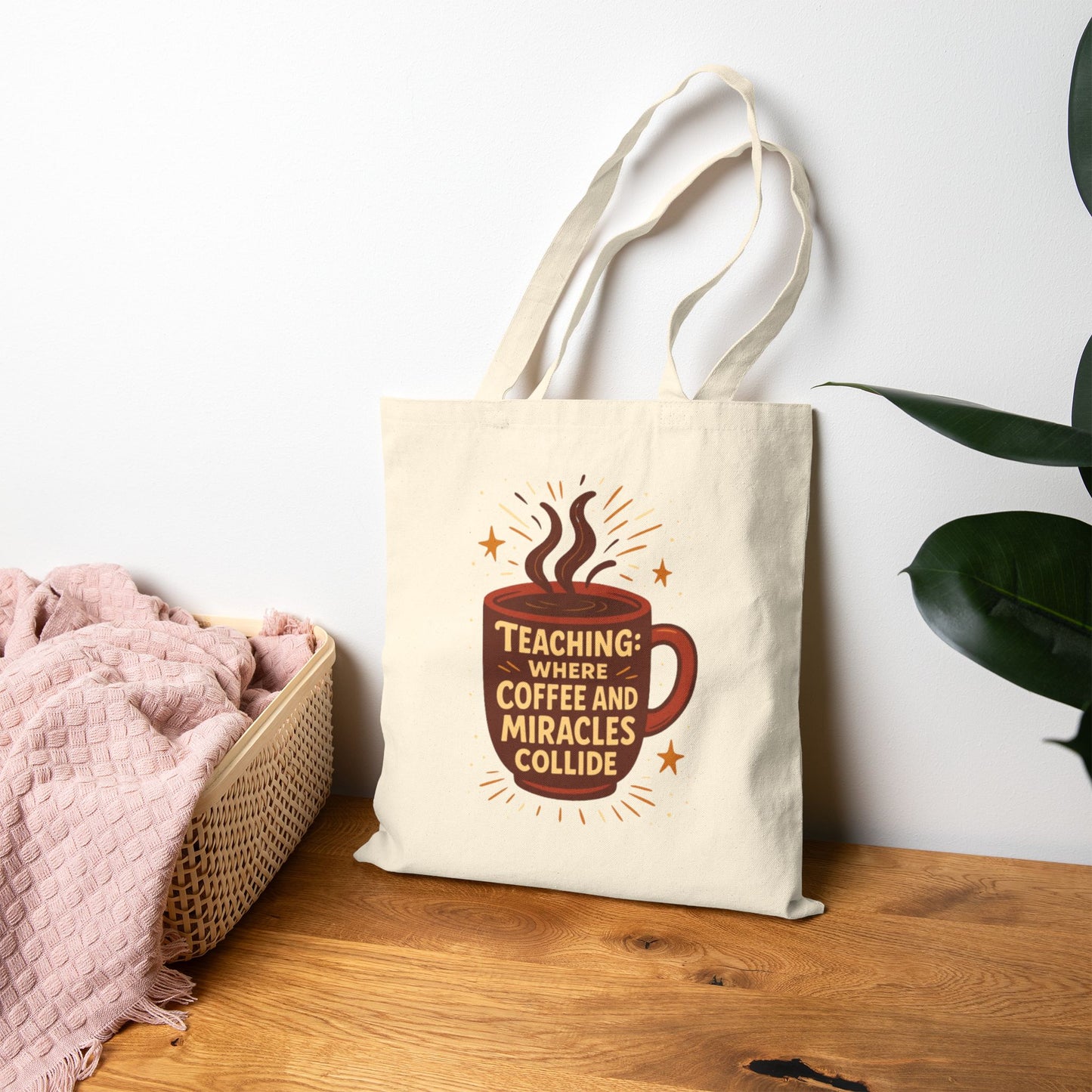 Teaching Tote Bag - Where Coffee and Miracles Collide, Teacher Gift, Eco-Friendly Bag, Back to School, Everyday Use, Canvas Bag
