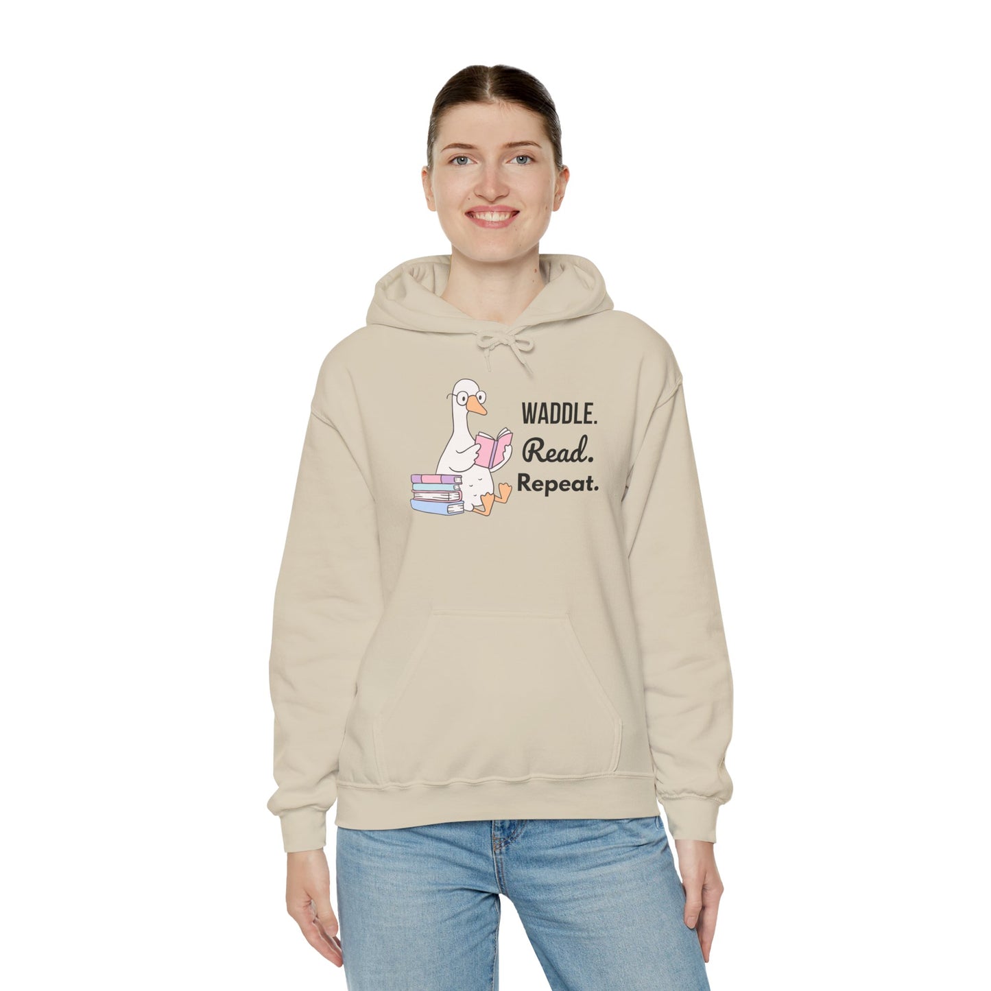 Waddle. Read. Repeat. Hoodie - Cozy Unisex Sweatshirt for Book Lovers, Perfect Gift for Readers, Casual Wear, Literary Apparel, Funny Gift