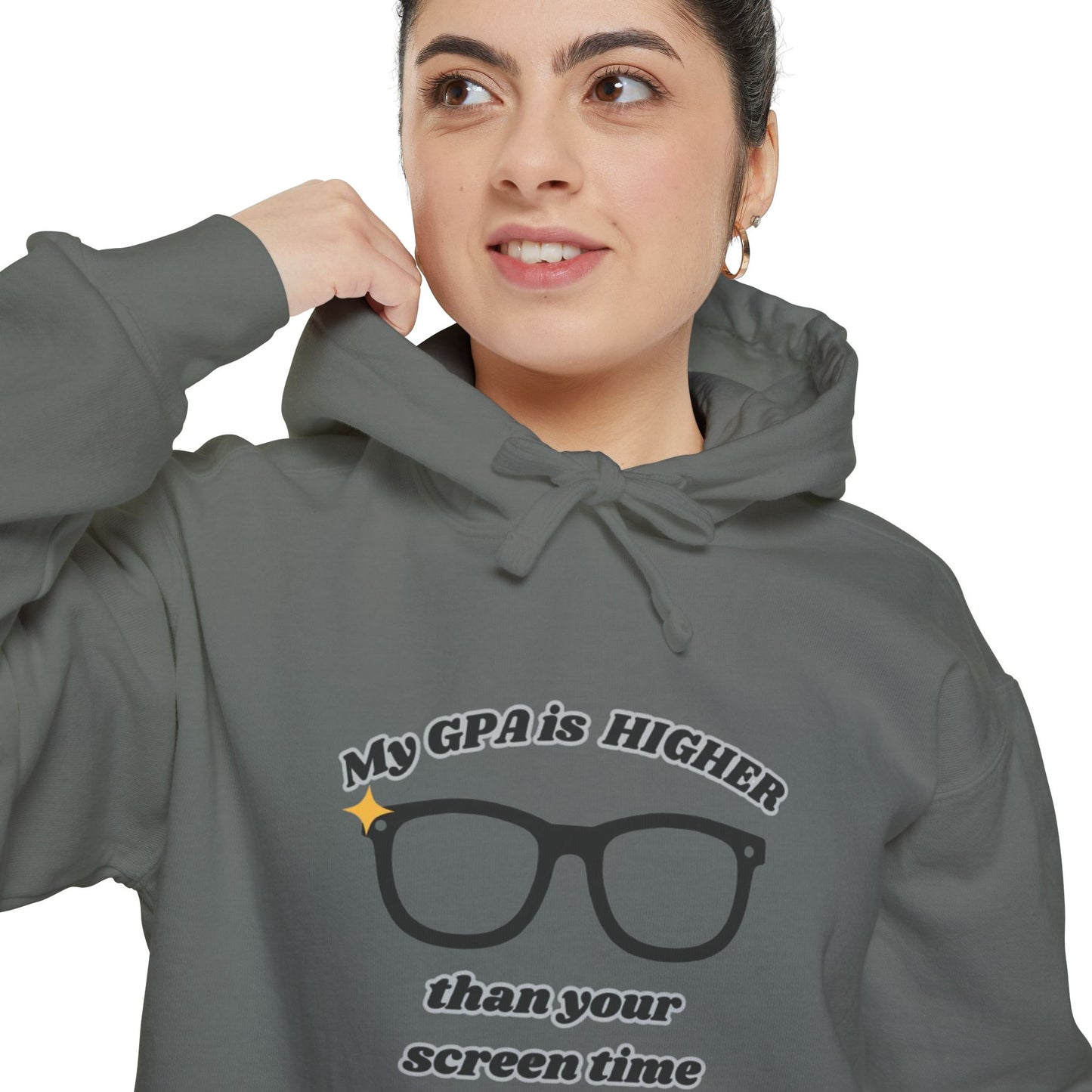 Humorous Student Hoodie: My GPA is HIGHER than Your Screen Time, Funny Gift for College Students, Back to School, Study Motivation Apparel