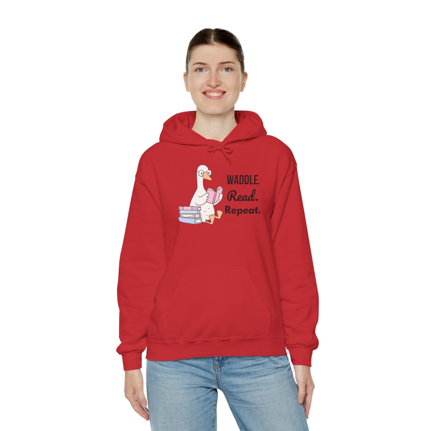 Waddle. Read. Repeat. Hoodie - Cozy Unisex Sweatshirt for Book Lovers, Perfect Gift for Readers, Casual Wear, Literary Apparel, Funny Gift