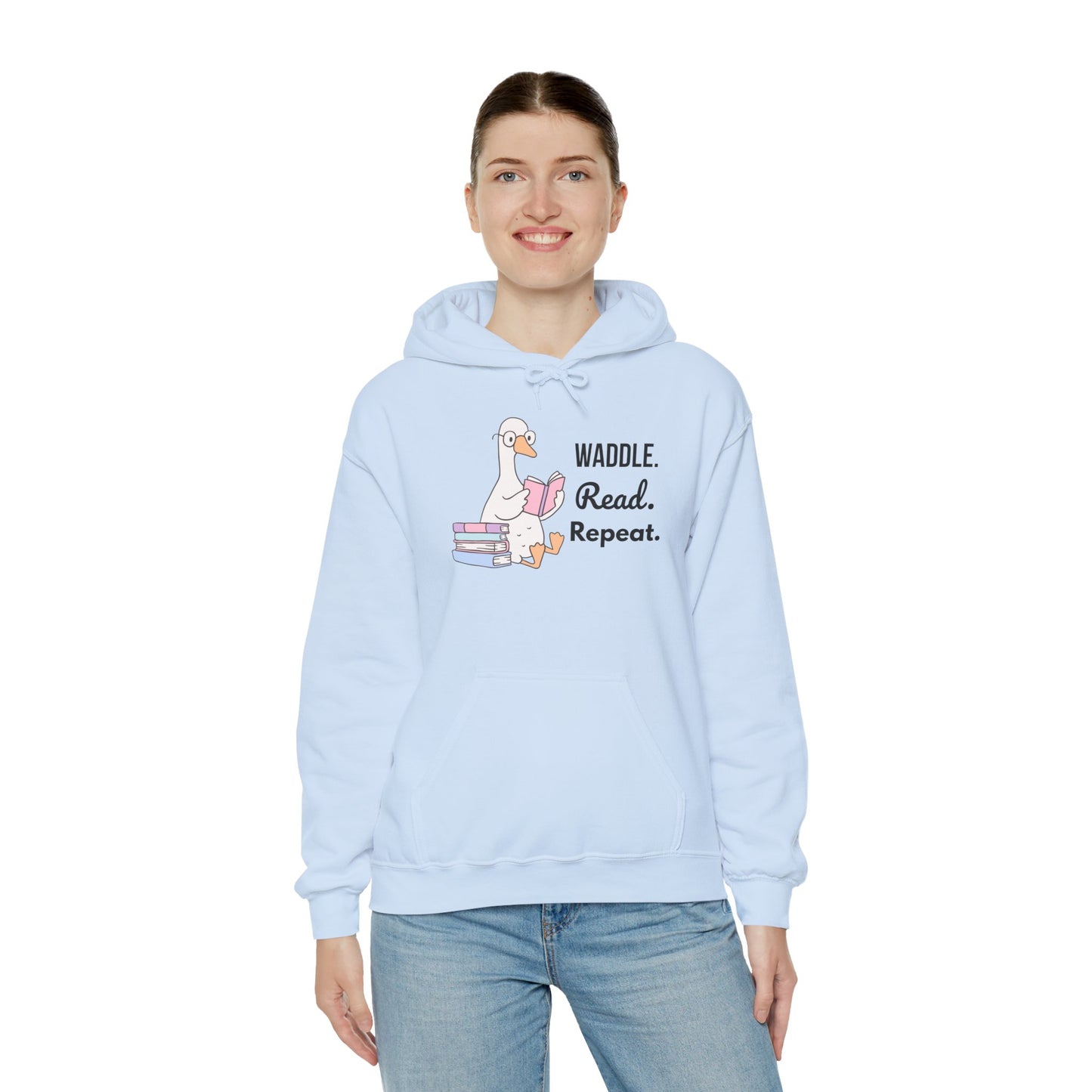 Waddle. Read. Repeat. Hoodie - Cozy Unisex Sweatshirt for Book Lovers, Perfect Gift for Readers, Casual Wear, Literary Apparel, Funny Gift