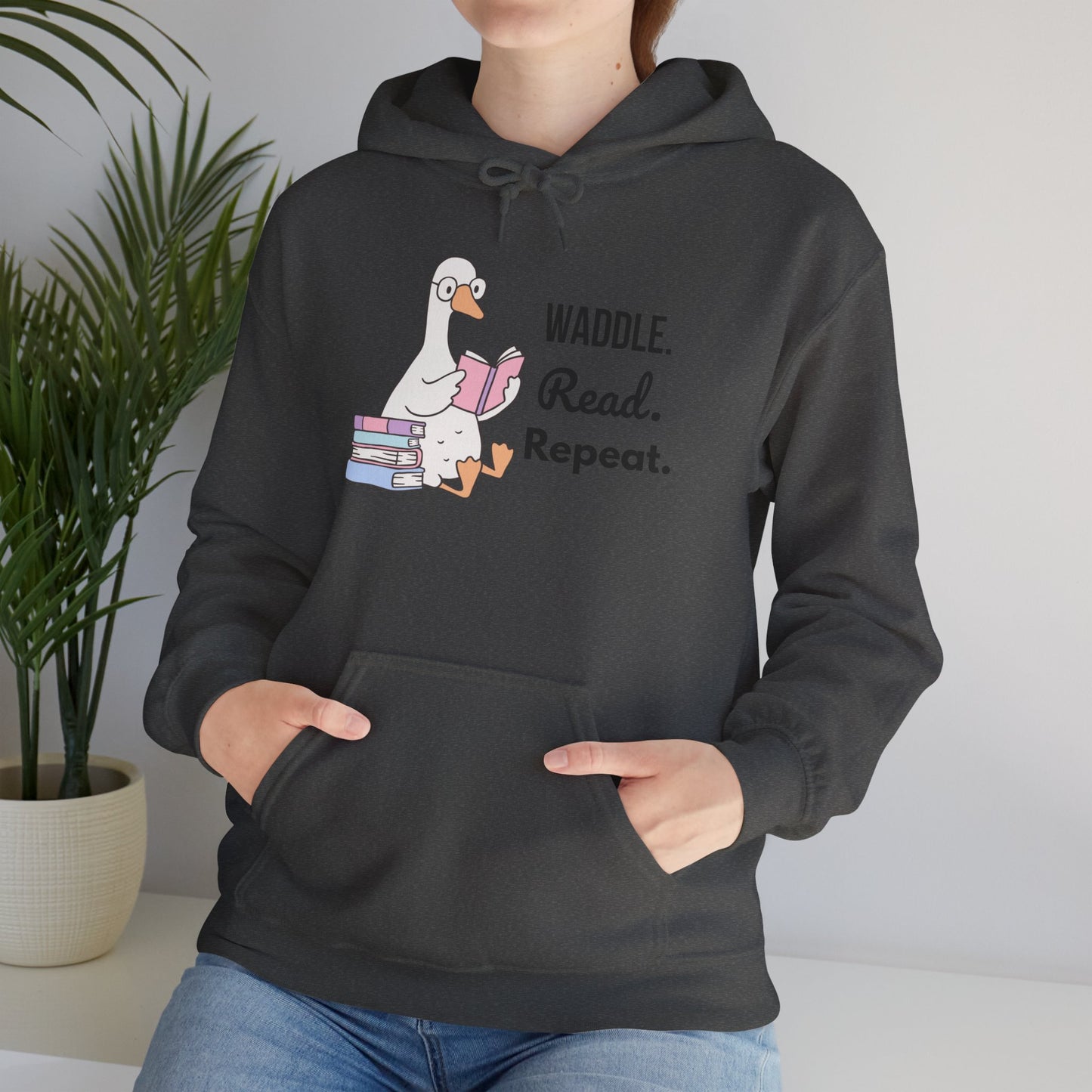 Waddle. Read. Repeat. Hoodie - Cozy Unisex Sweatshirt for Book Lovers, Perfect Gift for Readers, Casual Wear, Literary Apparel, Funny Gift