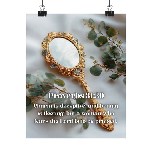 Elegant Biblical Quote Wall Art, Inspirational Matte Vertical Posters, Home Decor, Gift for Her, Proverbs 31:30