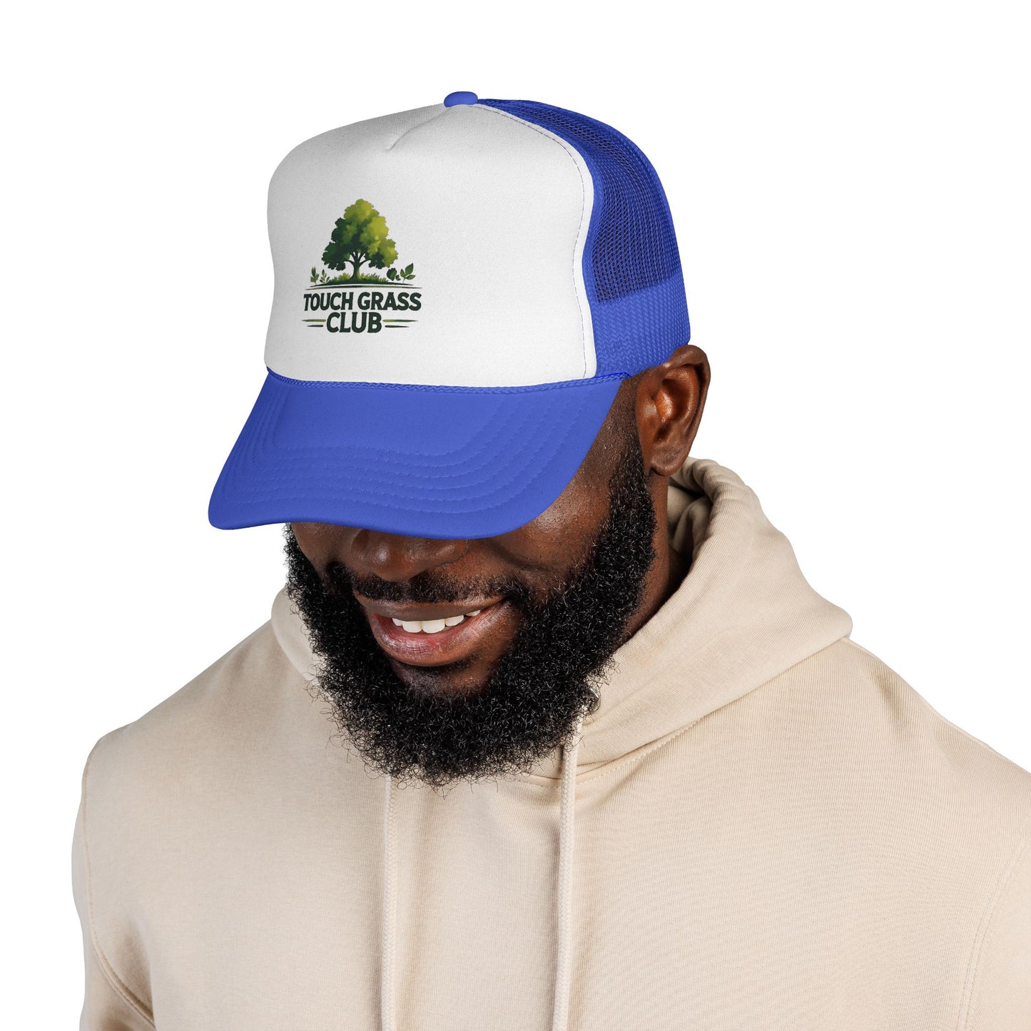 Trucker Cap - Touch Grass Club Cap, Outdoor Adventure Vibes Mesh Back Snapback Hat
