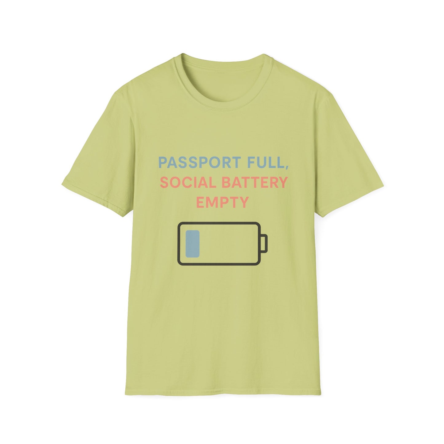 Travel Themed T-Shirt - Passport Full, Social Battery Empty - Funny Gift for Travelers, Adventure Apparel, Travel Humor Tee, Vacation Shirt