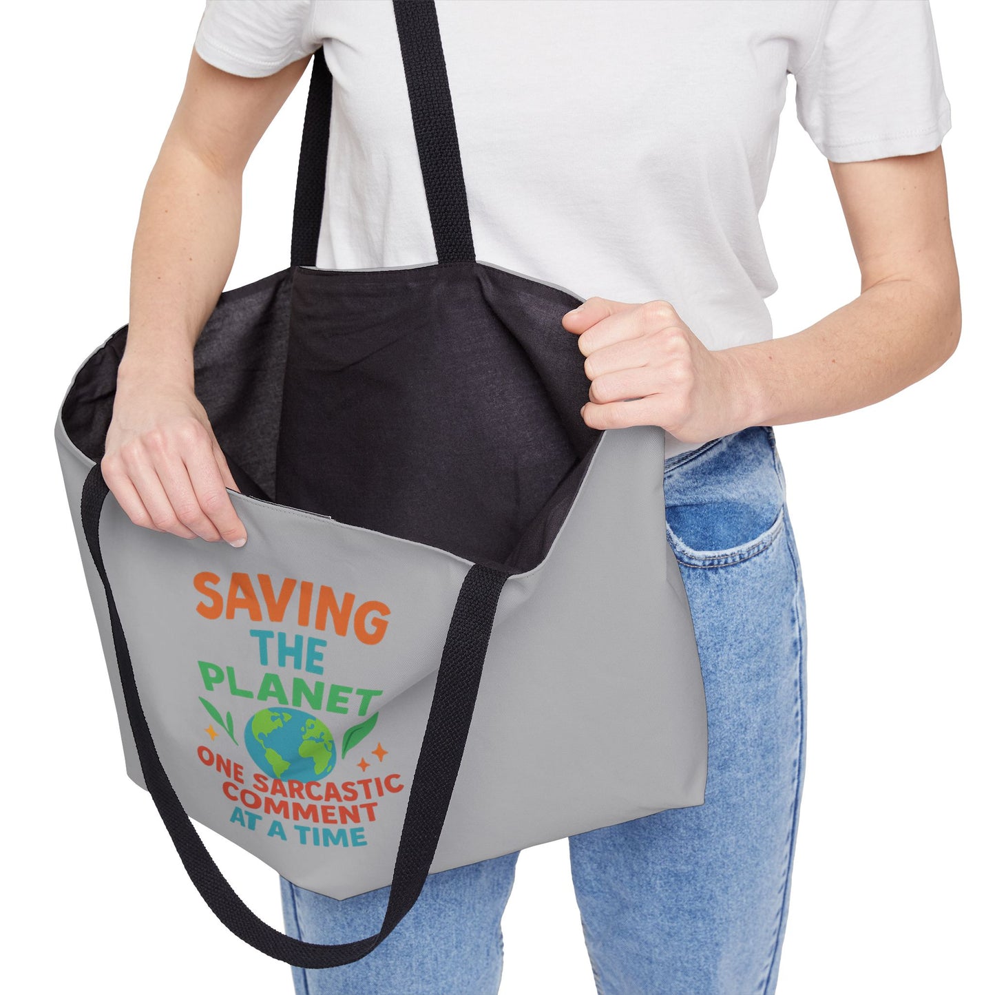 Eco-Friendly Weekender Tote Bag - "Saving the Planet One Sarcastic Comment at a Time" - Beach Bag, Travel Tote, Gift for Earth Day, [...]