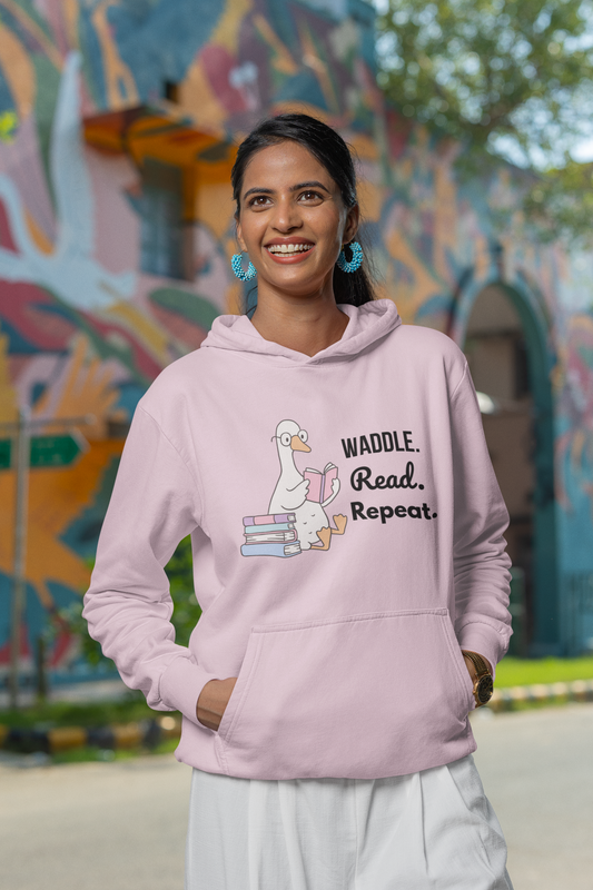 Waddle. Read. Repeat. Hoodie - Cozy Unisex Sweatshirt for Book Lovers, Perfect Gift for Readers, Casual Wear, Literary Apparel, Funny Gift