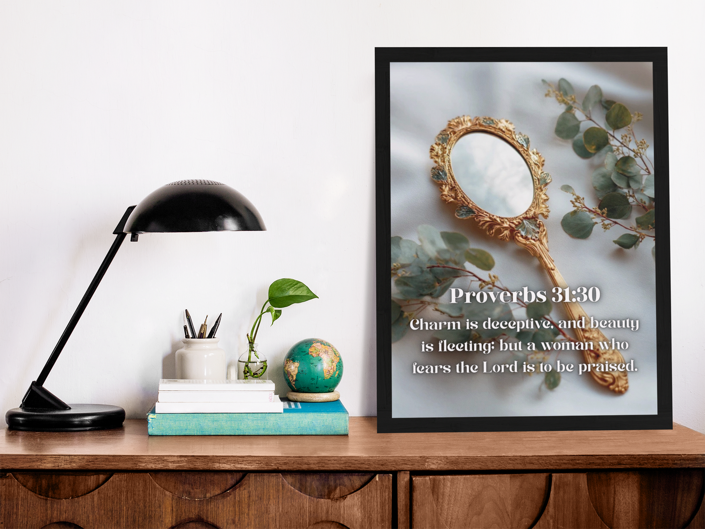Elegant Biblical Quote Wall Art, Inspirational Matte Vertical Posters, Home Decor, Gift for Her, Proverbs 31:30
