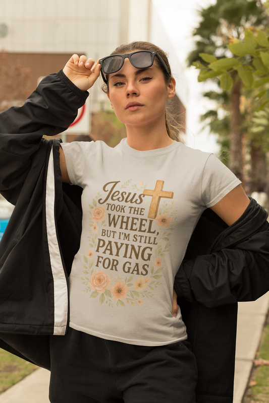 Christian Humor T-Shirt, Jesus Took The Wheel Tee, Funny Faith Shirt, Gift for Believers, Unisex Casual Tee