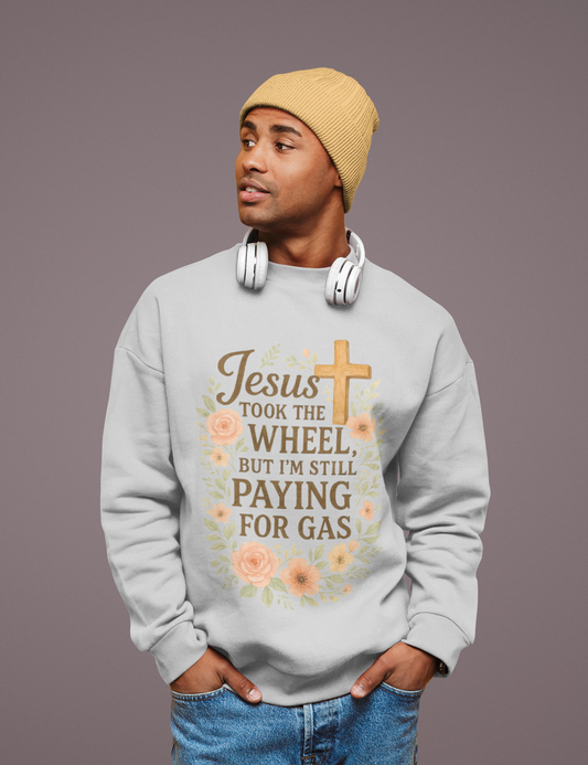 Jesus Took The Wheel Sweatshirt, Funny Christian Apparel, Gift for Believers, Cozy Unisex Crewneck, Religious Humor