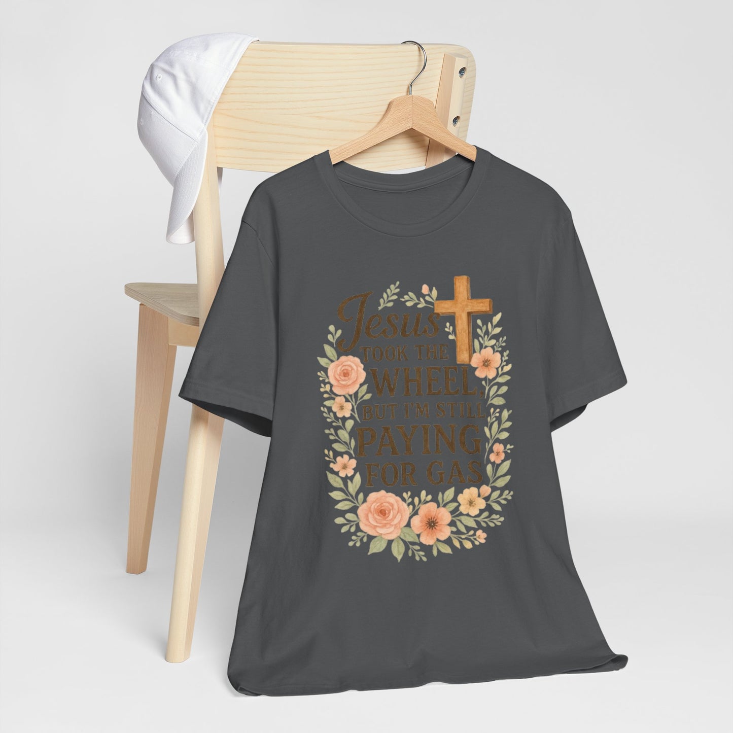 Christian Humor T-Shirt, Jesus Took The Wheel Tee, Funny Faith Shirt, Gift for Believers, Unisex Casual Tee