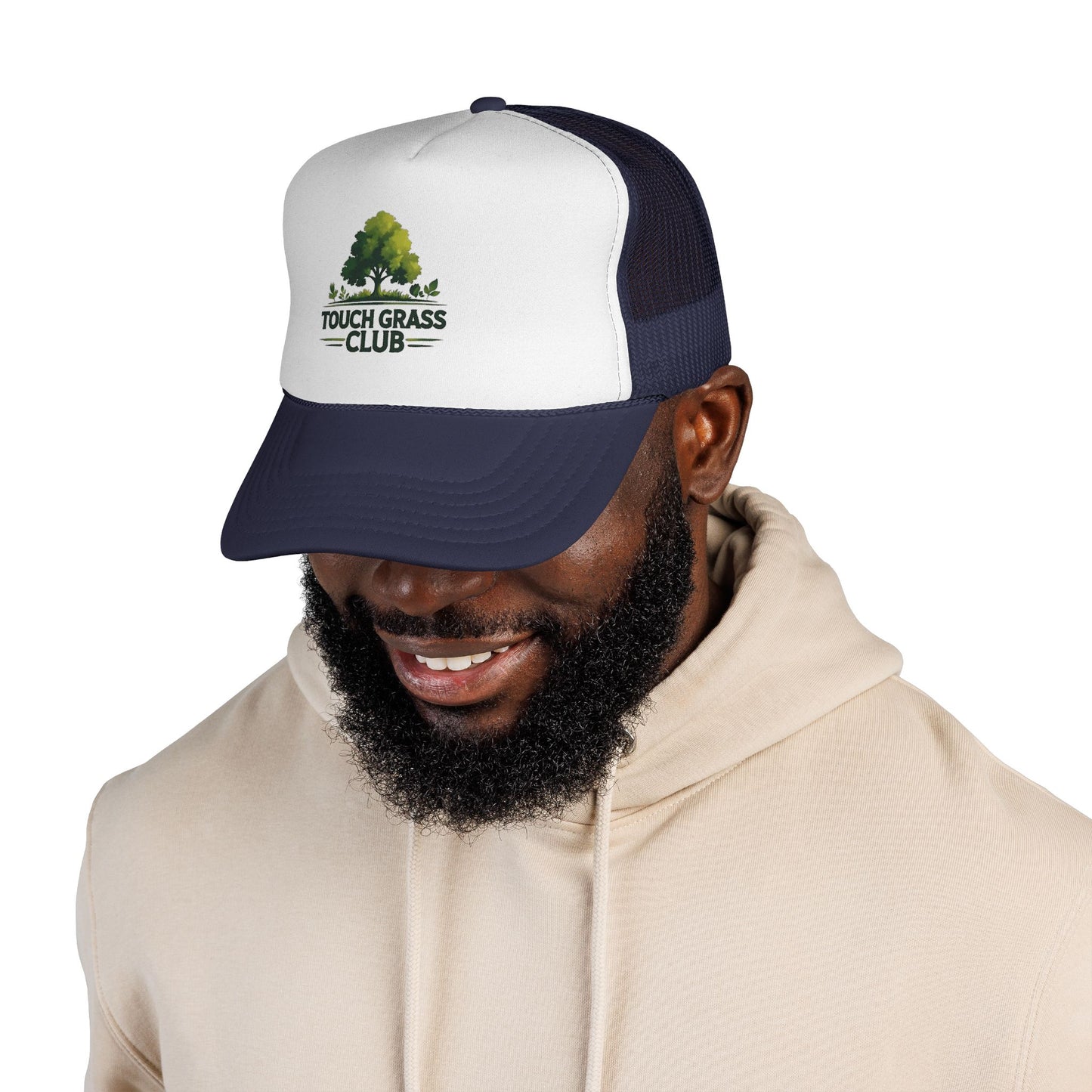 Trucker Cap - Touch Grass Club Cap, Outdoor Adventure Vibes Mesh Back Snapback Hat