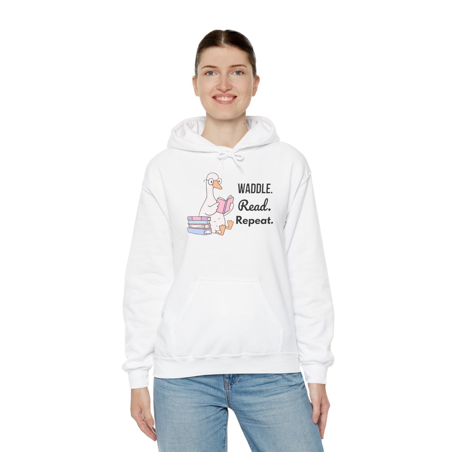 Waddle. Read. Repeat. Hoodie - Cozy Unisex Sweatshirt for Book Lovers, Perfect Gift for Readers, Casual Wear, Literary Apparel, Funny Gift