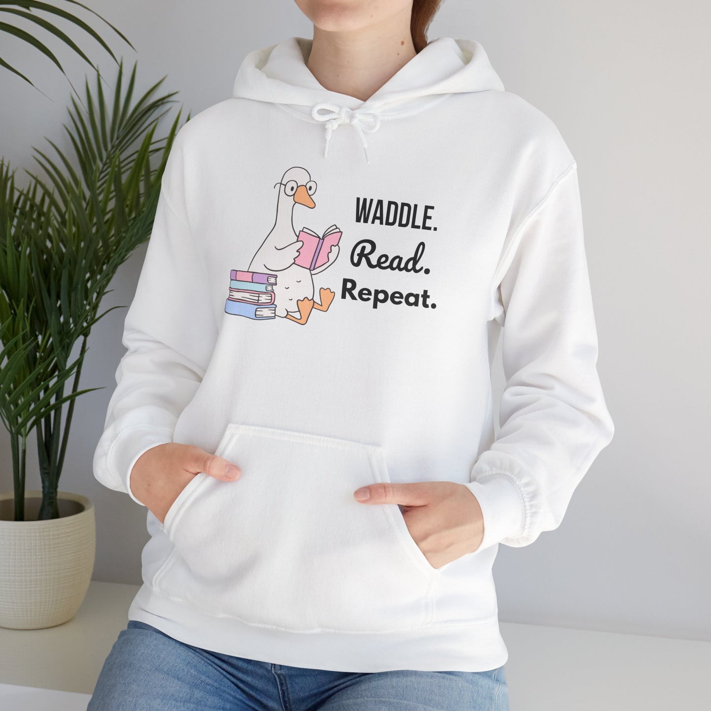 Waddle. Read. Repeat. Hoodie - Cozy Unisex Sweatshirt for Book Lovers, Perfect Gift for Readers, Casual Wear, Literary Apparel, Funny Gift