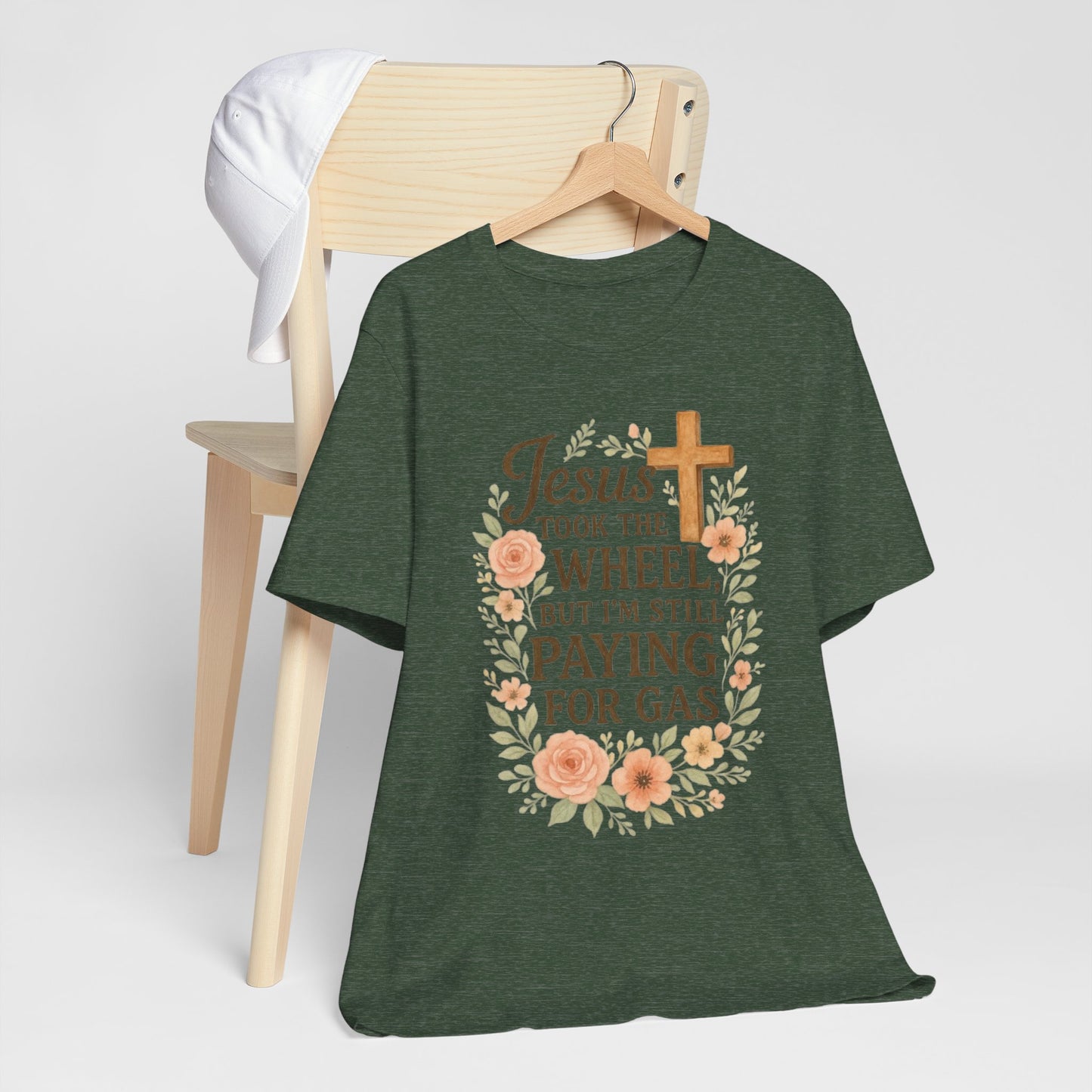 Christian Humor T-Shirt, Jesus Took The Wheel Tee, Funny Faith Shirt, Gift for Believers, Unisex Casual Tee