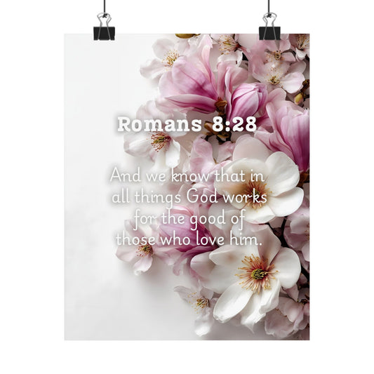 Floral Faith Poster, Romans 8:28 Wall Art, Motivational Home Decor, Gifts for Her, Faith-Based Decor