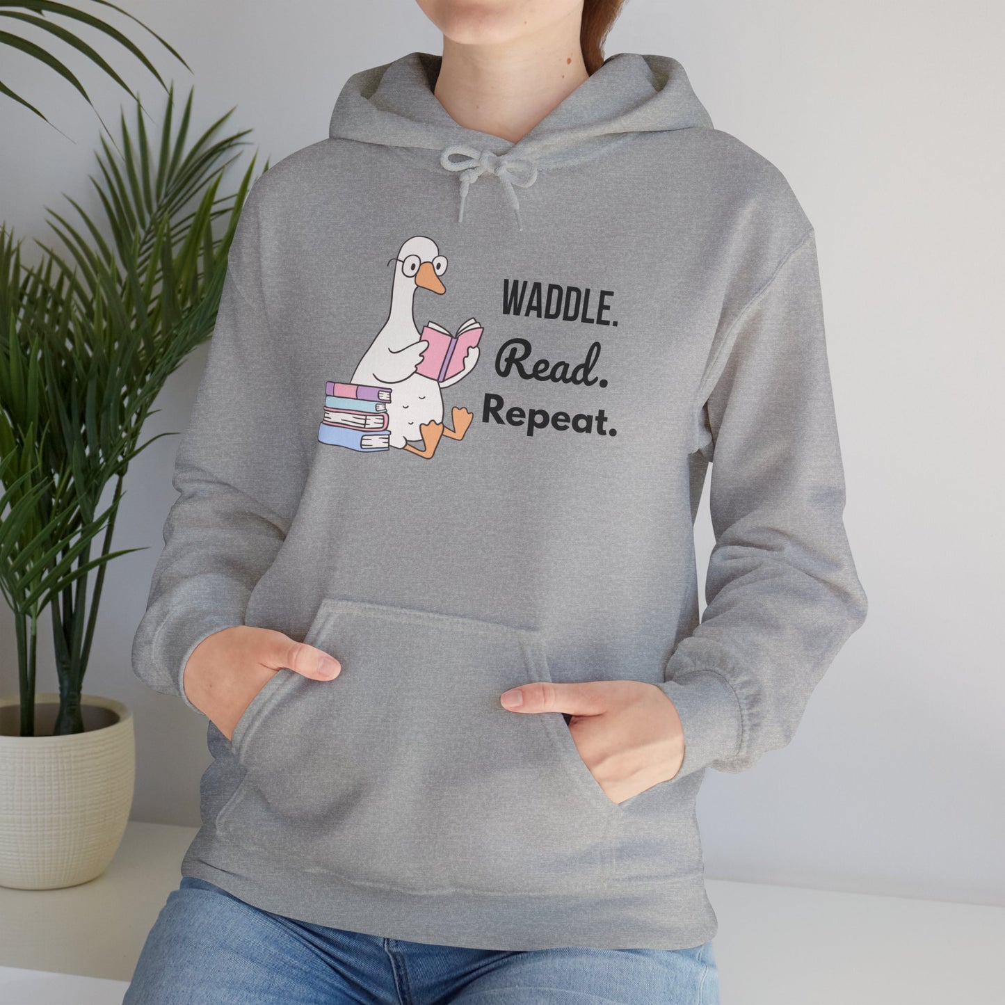 Waddle. Read. Repeat. Hoodie - Cozy Unisex Sweatshirt for Book Lovers, Perfect Gift for Readers, Casual Wear, Literary Apparel, Funny Gift